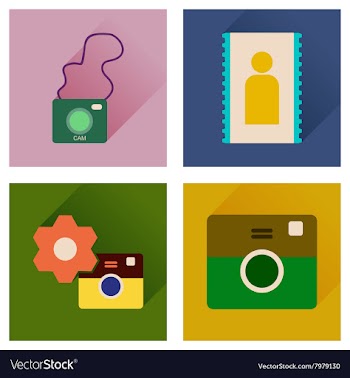 Concept of flat icons with long shadow Cameras vector image