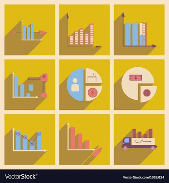 Concept of flat icons with long shadow charts vector image