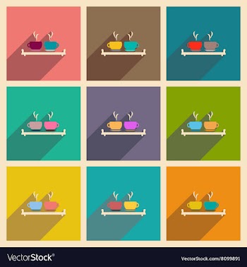 Concept of flat icons with long shadow couple cups vector image