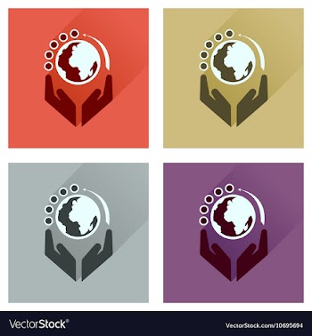 Concept of flat icons with long shadow Earth hands vector image