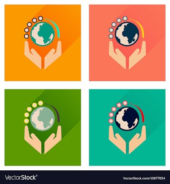 Concept of flat icons with long shadow Earth hands vector image