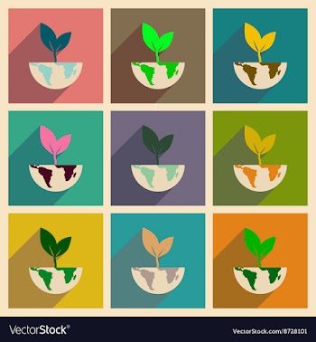 Concept of flat icons with long shadow Earth plant vector image
