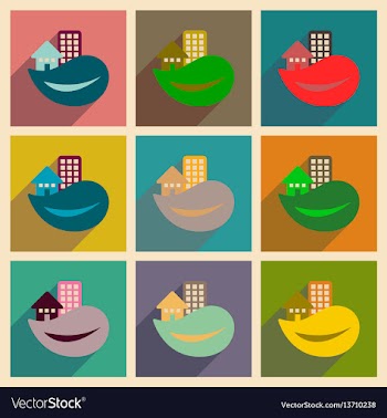 Concept of flat icons with long shadow eco-house vector image