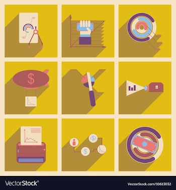 Concept of flat icons with long shadow economy vector image