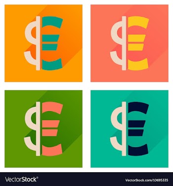 Concept of flat icons with long shadow Euro dollar vector image