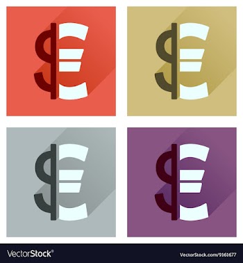 Concept of flat icons with long shadow Euro dollar vector image