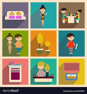Concept of flat icons with long shadow family life vector image