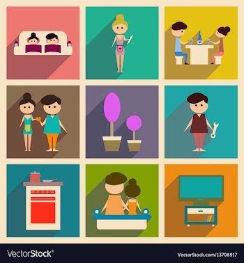 Concept of flat icons with long shadow family life vector image
