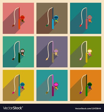 Concept of flat icons with long shadow fishing rod vector image
