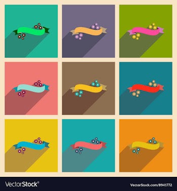 Concept of flat icons with long shadow flowers vector image