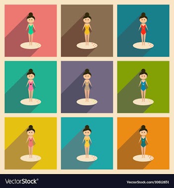 Concept of flat icons with long shadow girl in vector image