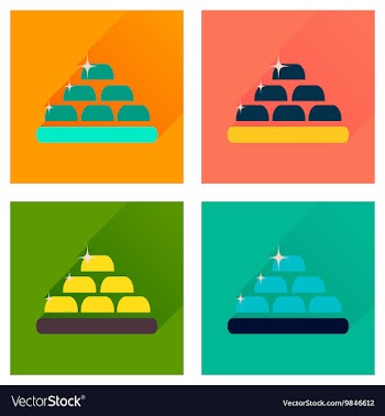Concept of flat icons with long shadow gold vector image