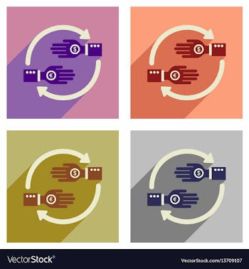 Concept of flat icons with long shadow hand coin vector image