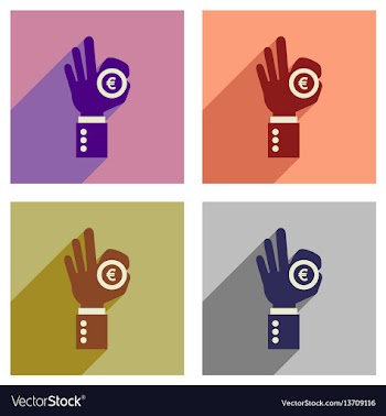 Concept of flat icons with long shadow hand coin vector image