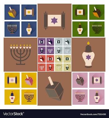 Concept of flat icons with long shadow Hanukkah vector image