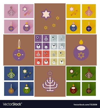 Concept of flat icons with long shadow Hanukkah vector image