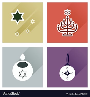Concept of flat icons with long shadow Hanukkah vector image