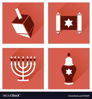 Concept of flat icons with long shadow Hanukkah vector image