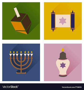 Concept of flat icons with long shadow Hanukkah vector image