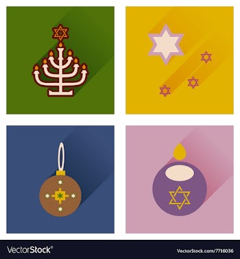 Concept of flat icons with long shadow Hanukkah vector image