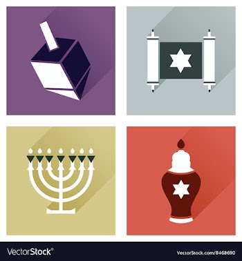 Concept of flat icons with long shadow Hanukkah vector image