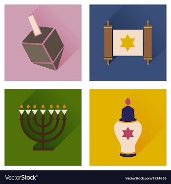 Concept of flat icons with long shadow Hanukkah vector image