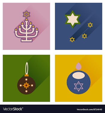 Concept of flat icons with long shadow Hanukkah vector image