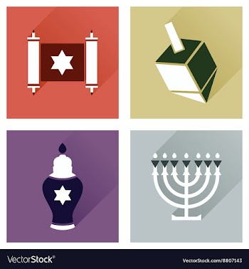 Concept of flat icons with long shadow Hanukkah vector image