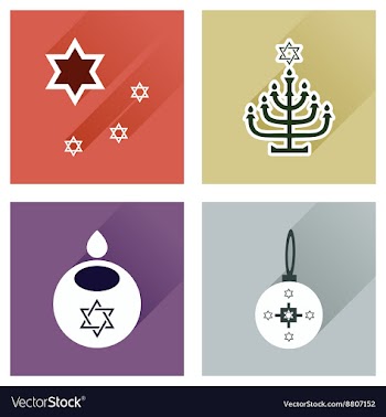 Concept of flat icons with long shadow Hanukkah vector image