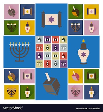 Concept of flat icons with long shadow Hanukkah vector image