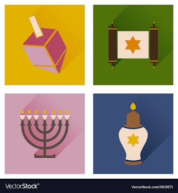 Concept of flat icons with long shadow Hanukkah vector image