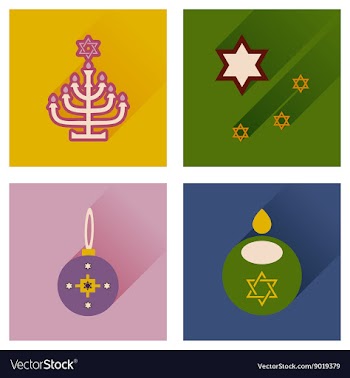 Concept of flat icons with long shadow Hanukkah vector image