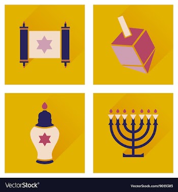 Concept of flat icons with long shadow Hanukkah vector image