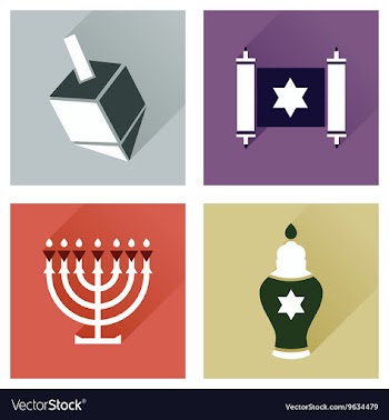 Concept of flat icons with long shadow Hanukkah vector image