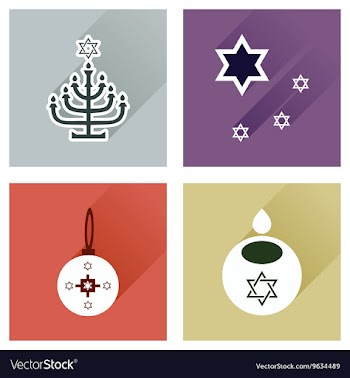 Concept of flat icons with long shadow Hanukkah vector image