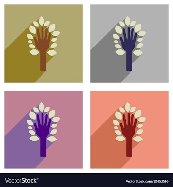 Concept of flat icons with long shadow leaves hand vector image