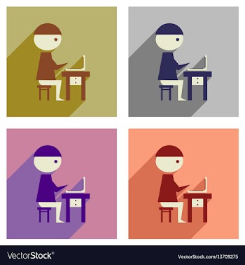 Concept of flat icons with long shadow man laptop vector image
