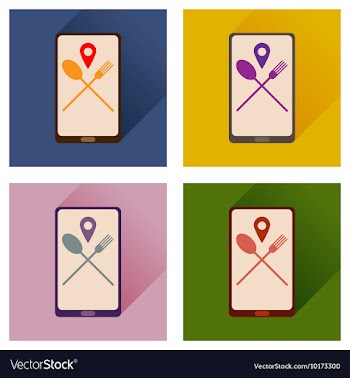 Concept of flat icons with long shadow mobile cafe vector image