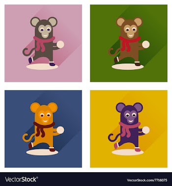 Concept of flat icons with long shadow monkey snow vector image