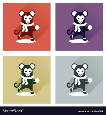 Concept of flat icons with long shadow monkey snow vector image