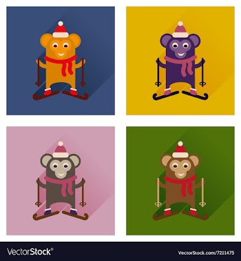 Concept of flat icons with long shadow monkey vector image