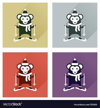 Concept of flat icons with long shadow monkey vector image