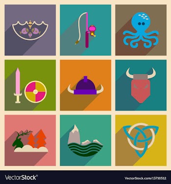 Concept of flat icons with long shadow norse vector image