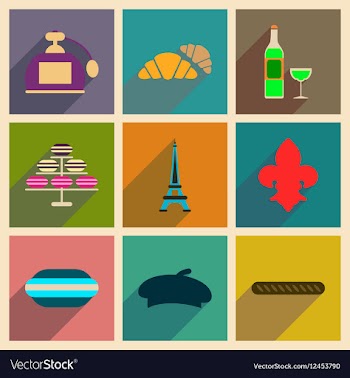Concept of flat icons with long shadow Paris vector image