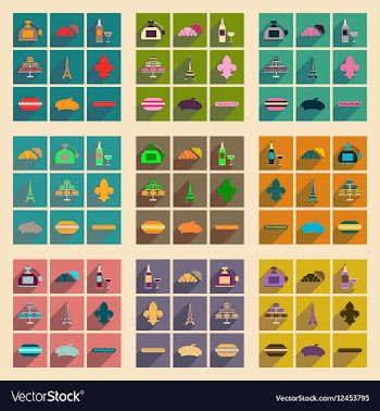Concept of flat icons with long shadow Paris vector image