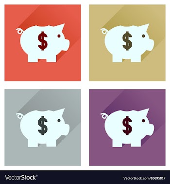 Concept of flat icons with long shadow piggy bank vector image