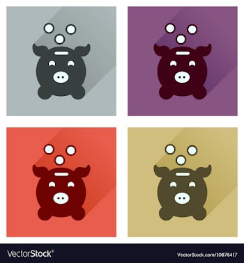 Concept of flat icons with long shadow piggy bank vector image