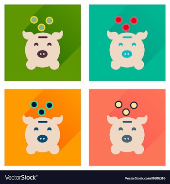 Concept of flat icons with long shadow piggy bank vector image