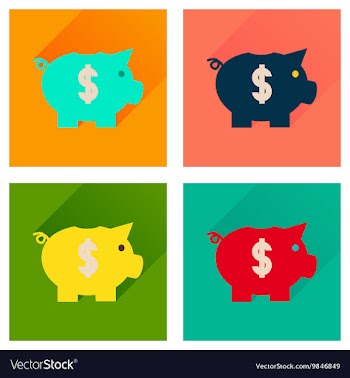 Concept of flat icons with long shadow piggy bank vector image