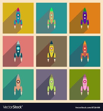 Concept of flat icons with long shadow rocket vector image